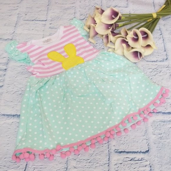 Boutique Polka Dot and Striped Bunny Dress - Picture 1 of 5